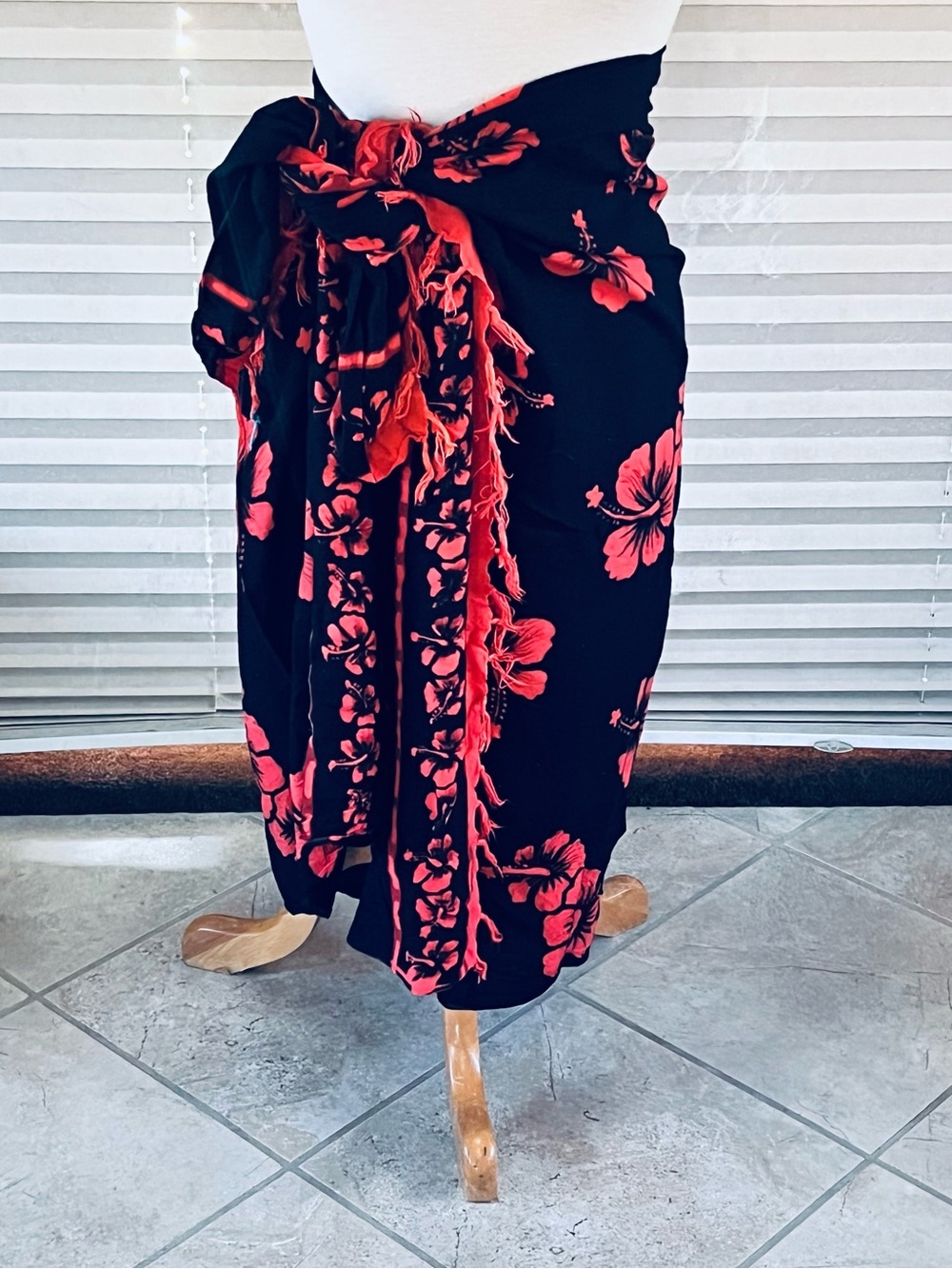 Source Unknown Black and Red Floral Swim Sarong